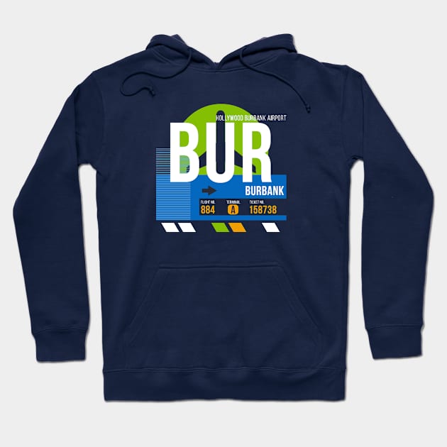 Burbank (BUR) Airport // Retro Sunset Baggage Tag Hoodie by Now Boarding